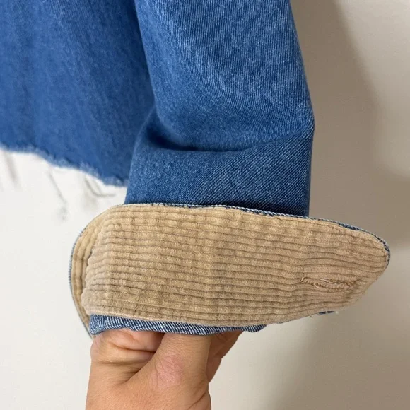 Made in USA Denim Jacket Corduroy Collar Cuffs Women’s Large Cropped Size L - Picture 14 of 16